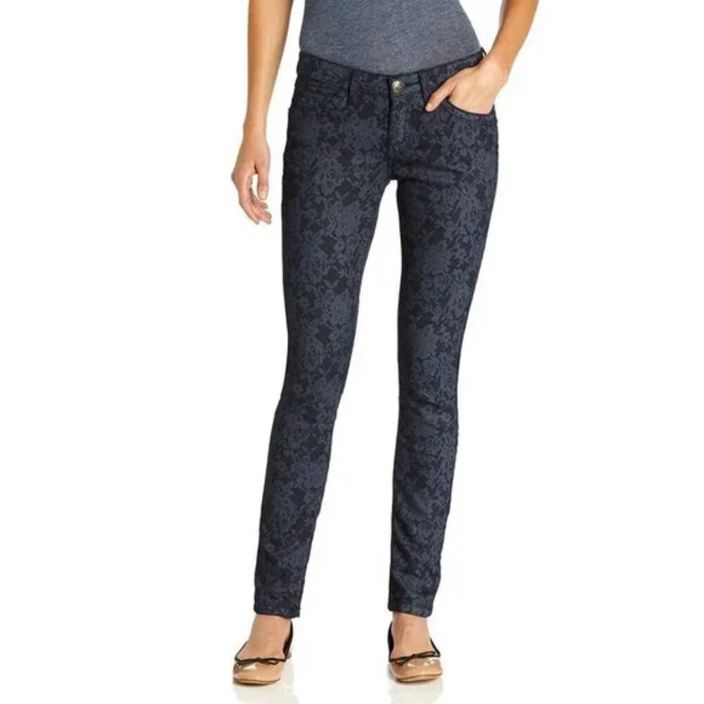 NWT Rock & Republic Floral Lace Printed Skinny Stretch Denim Blue Jeans 10 M
